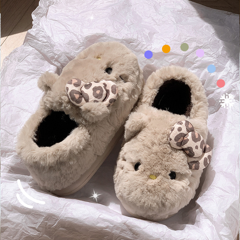 冬季爆款高颜值软萌蝴蝶结猫咪棉拖鞋居家保暖软底毛毛棉鞋女|undefined