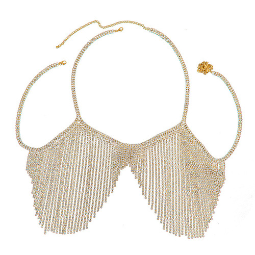 European and American cross-border hot selling sexy tassel rhinestone light luxury catwalk fashion week bra body chain female Body chain