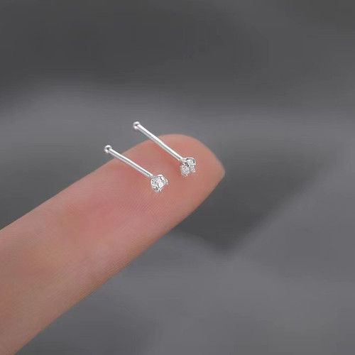 s999 Pure Silver Mini Petite Simple Stylish Ear Stud Earrings Fashion Bone Earrings for New Ear Piercings Exquisite CZ Earrings for Summer Women