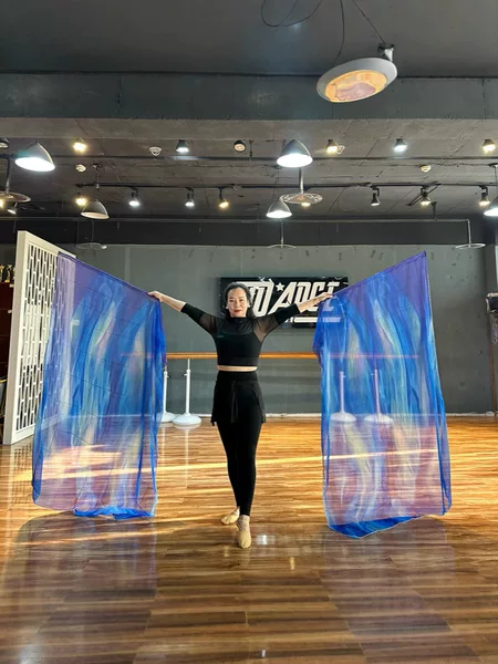 New Style Oriental Dance Praise Flag Chiffon Gradient Blue Dance Props Performance Backwear Manufacturer Wholesale Direct Sales