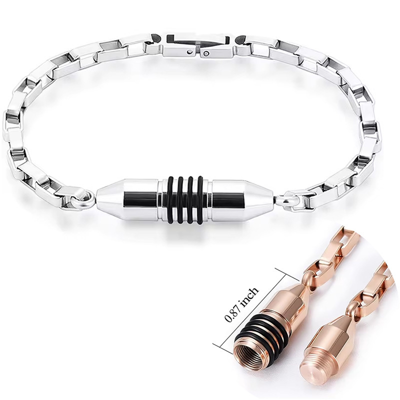 European and American boutique stainless steel bullet bracelet can be opened with hair ashes bracelet simple punk style bracelet for men