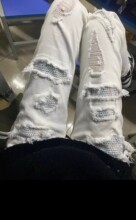 跨境高级感潮牌撞色贴布补丁牛仔裤男宽松直筒弹力长裤休闲百搭乞