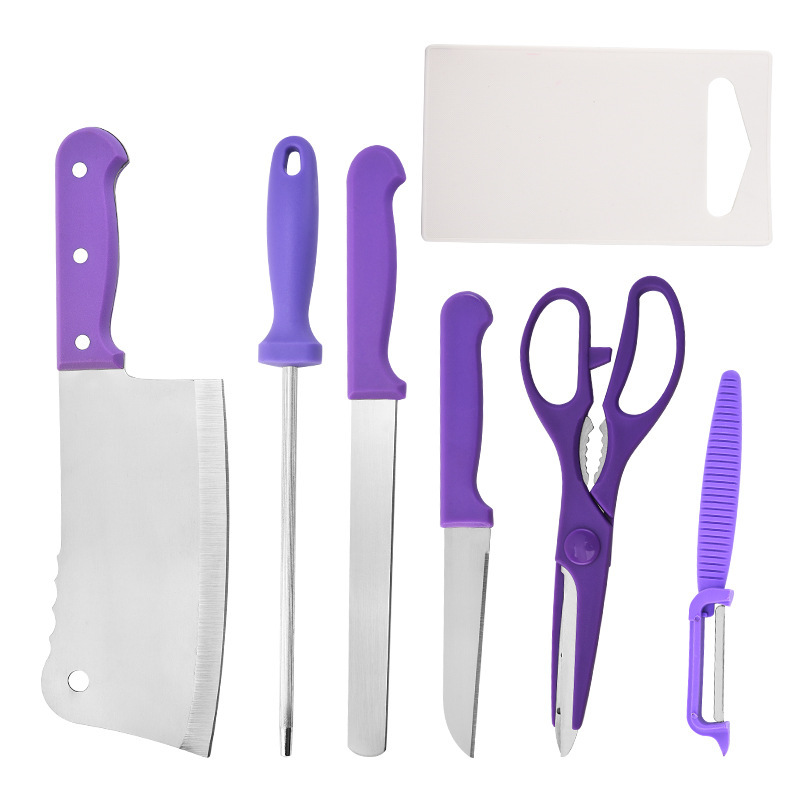 Inventario Yangjiang cuchillo de regalo de asiento de plástico cuchillo de acero inoxidable tijeras de ocho piezas juegos de cocina