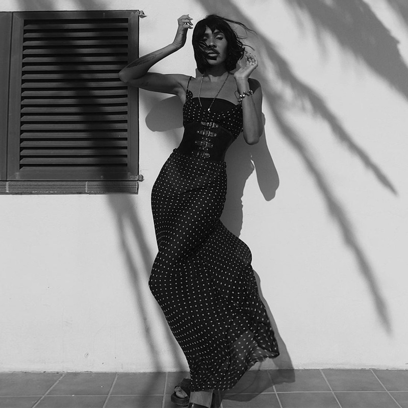 Abito lungo sexy da donna in mesh con allacciatura sulla schiena_voghion.com