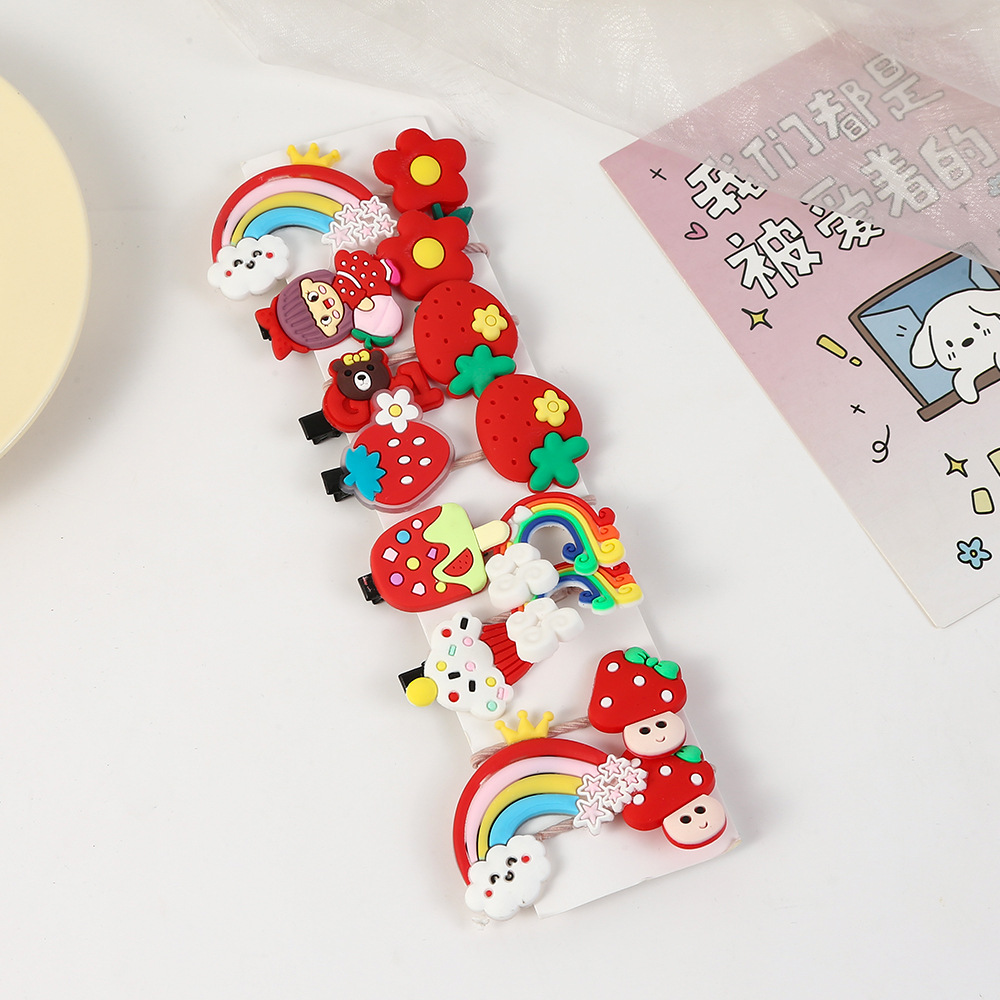Inventario coreano clip para el cabello de niños dibujos animados set adorable clip para el cabello hecho a mano dopamina tocado de niña al por mayor