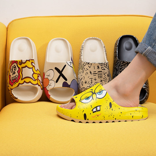 虾皮图案夏季拖鞋flat shoes学生flip flops slippers情侣一字拖