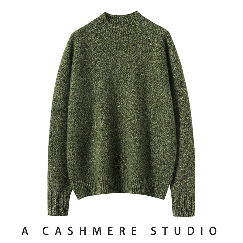 Thick floral yarn ~ Loose and casual cashmere sweater for women, half-high collar, seamless knit top, suitable for layering