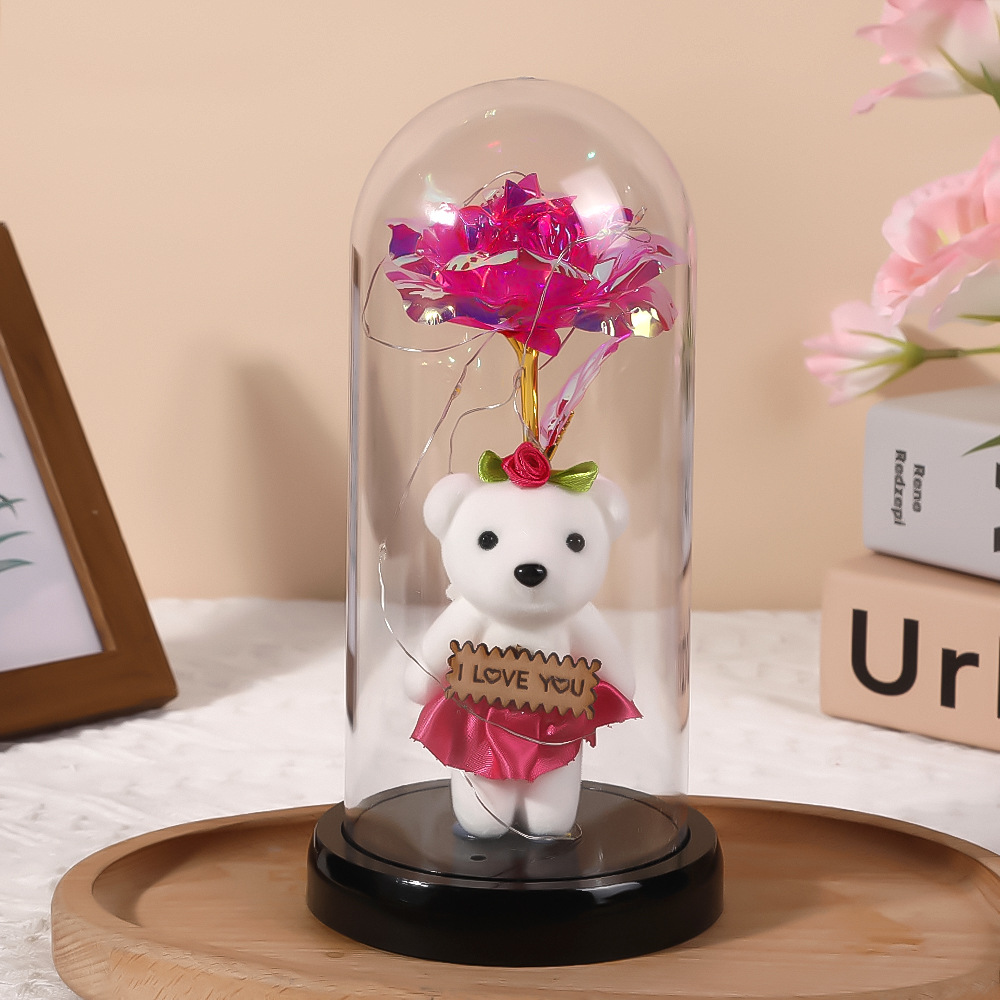 Directo de fábrica transfronterizo popular colorido Eterno lámina de Oro oso Rosa cubierta de cristal luz de la noche regalo creativo image 11
