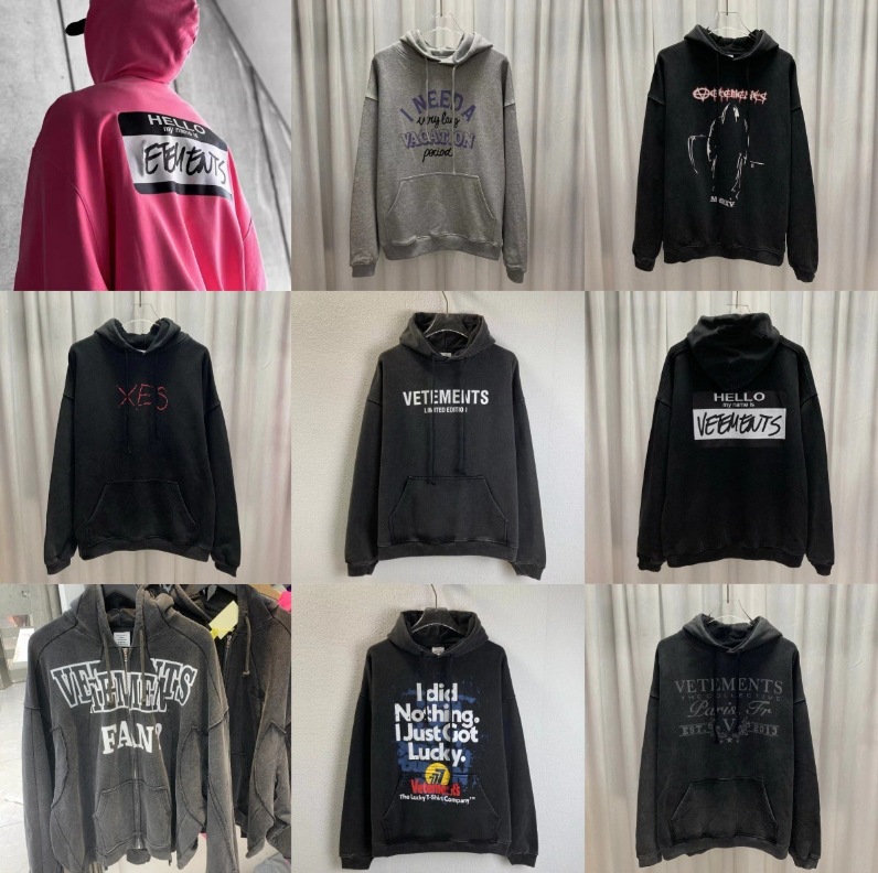 24FW Cross-Border Trendy Brand VTM Vintage Washed Letter Embroidery American High Street Loose Fit Unisex Couple Hoodie