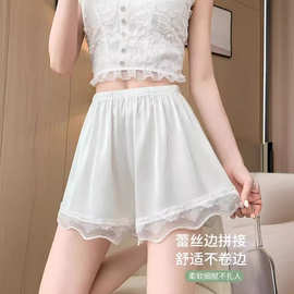 绸缎大花边安全裤夏季居家打底裤女防走光不卷边三分裤子裙子打底