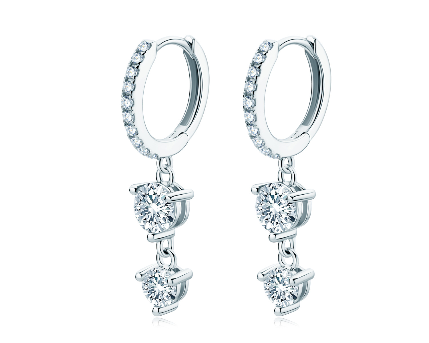 Daily Occasion 925 Sterling Silver Material 1 Pair 925 Sterling Silver Moissanite Round Drop Earrings
