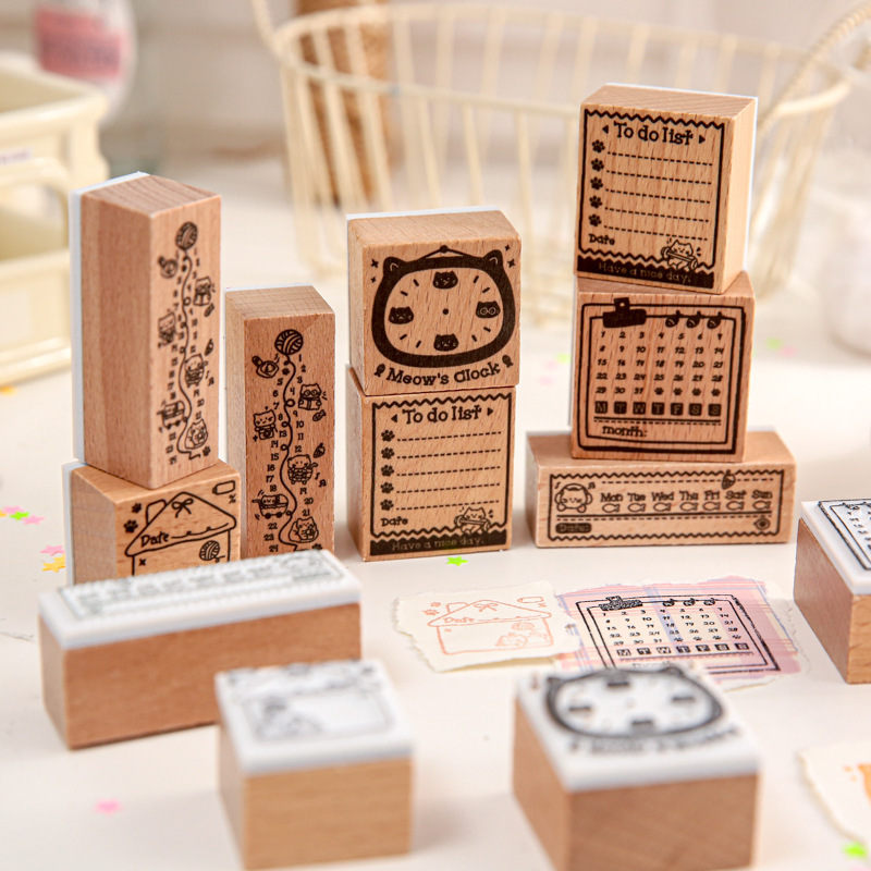 Mr. Paper Functional Stamps Heartbeat Meow Meow Series Cat Illustration DIY Journal Material Stamping Stamps for Scene Creation Mr. Paper Functional Stamps Heartbeat Meow Meow Series Cat Illustration DIY Journal Material Stamping Stamps for Scene Creation