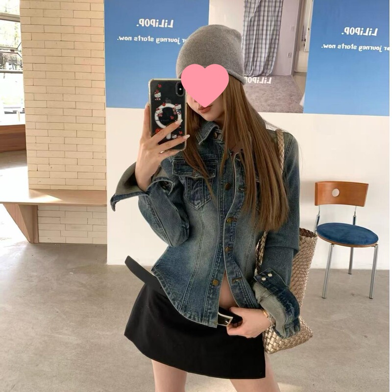 美式复古牛仔外套女春秋2025新款高级感收腰修身显瘦百搭夹克上衣|undefined