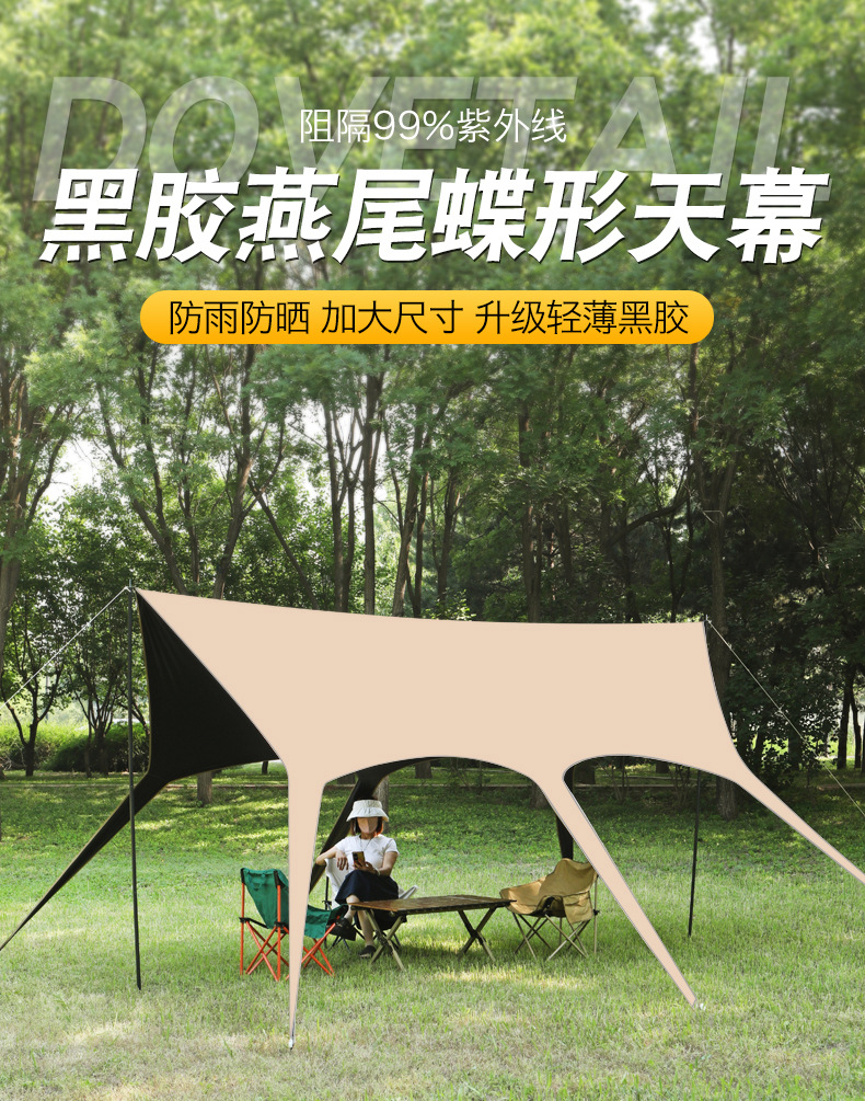 Octagonal Swallowtail Canopy Outdoor Camping Sunshade Rainproof Sun Protection Camping Oxford Cloth Quick Setup Tent with Ropes Manufacturer