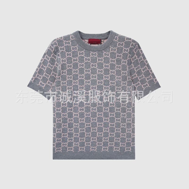 [g's Classic Jacquard Double-Sided Wool Knit Short-Sleeve Top] 2026 Spring/Summer New Pink Women's Knitwear
