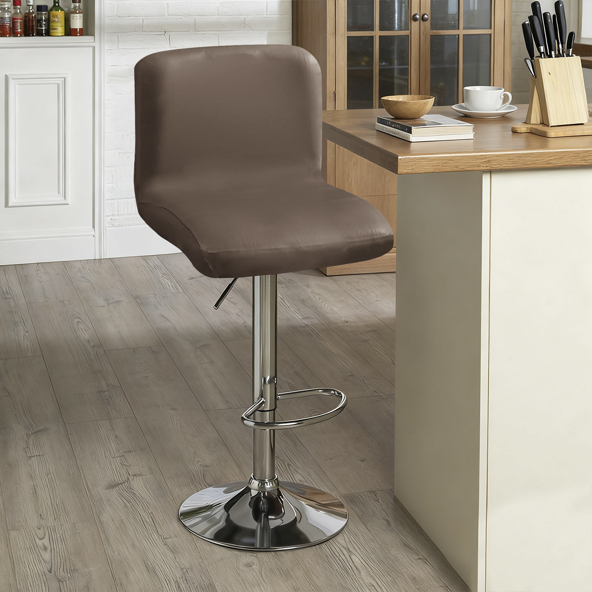 Funda elástica de PU de color sólido para silla de respaldo bajo, impermeable, antiarañazos para gatos, funda para taburete de bar, funda para taburete alto de cocina, funda para silla giratoria