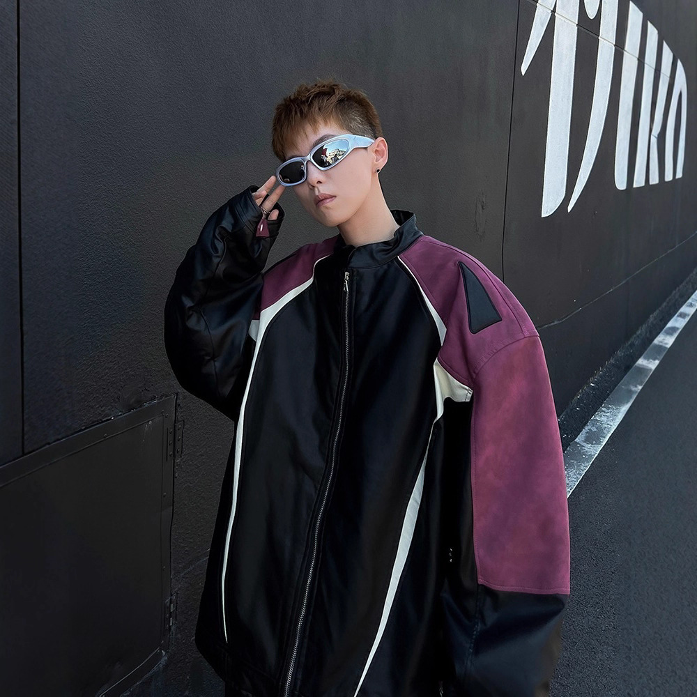 拼色棒球cleanfit夹克棉服机车皮衣冬季加厚外套男