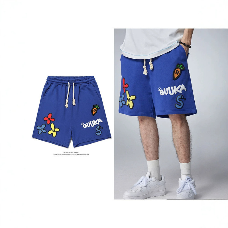 American-Style Trendy Casual Men's Summer Shorts, Simple Cartoon Print, Loose Drawstring Sports Shorts American-Style Trendy Casual Men's Summer Shorts, Simple Cartoon Print, Loose Drawstring Sports Shorts