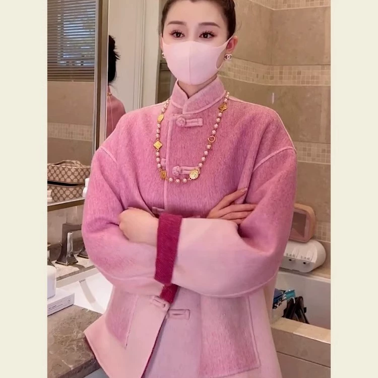 Новое элитное пальто в китайском стиле Тан с элегантностью, двустороннее шерстяное пальто на пуговицах, новинка 2025 года.