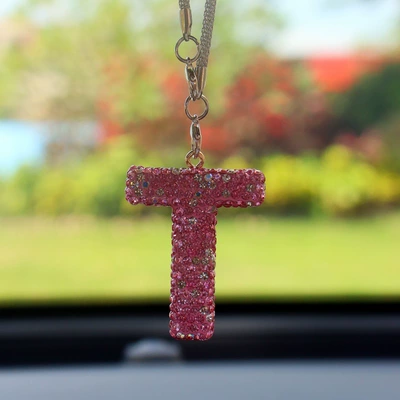 Car hanging — Amazon Clay Full Diamond Love - t-letter-car-pendant-pink