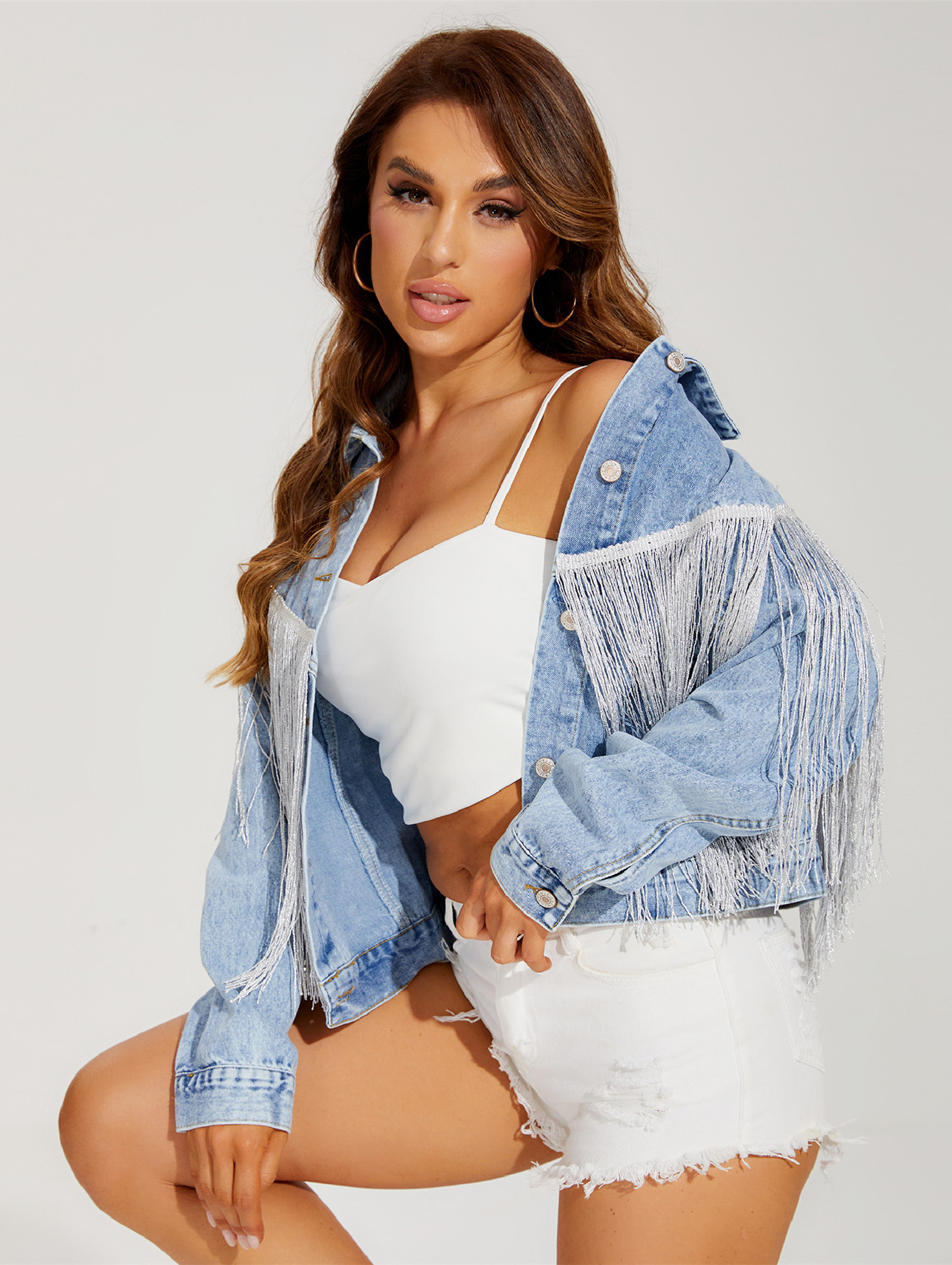 New European Five-pointed Star Rivet Tassel Coat Image 5