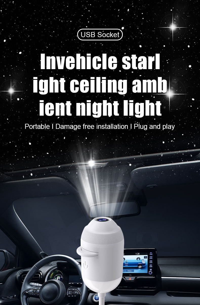 Cross-border bestseller USB starry sky projection lamp for car interior, home, bedroom, night light, romantic galaxy ambiance light