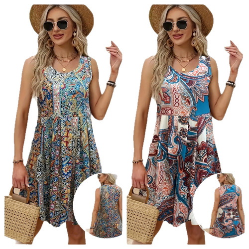 Summer 2025 Women's Dress Strappy Sleeveless Fitted Bodycon Comfortable Print