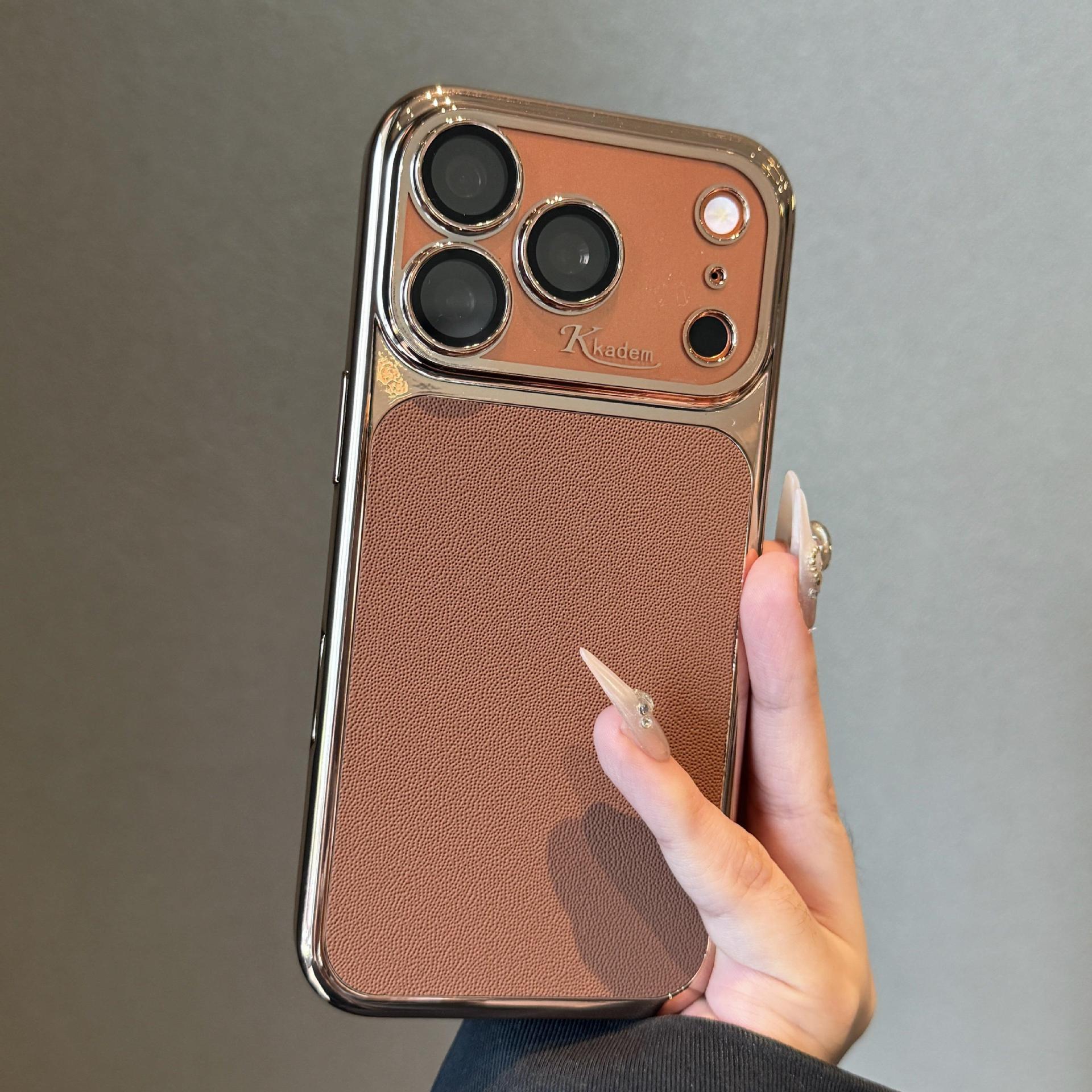 Suitable for Apple 17Promax Mobile Phone Case, High-End Electroplated Leather Texture Iphone16Promax Mobile Phone Case 15Pro Suitable for Apple 17Promax Mobile Phone Case, High-End Electroplated Leather Texture Iphone16Promax Mobile Phone Case 15Pro