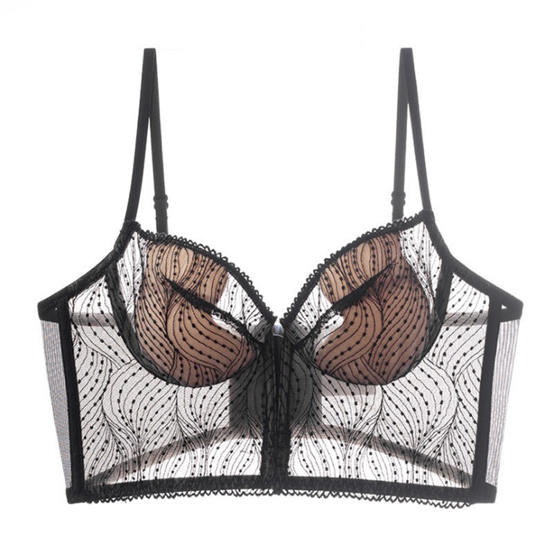New French-style thin soft wire bralette strapless lingerie for women, embroidered lace small cup shaping bra