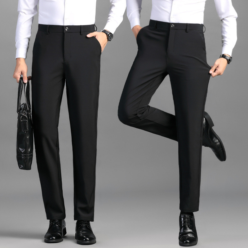 Spring and Autumn New Men's Solid Color Casual Pants British Business Slim-fit Dress Pure Black Pants Long Pants Men's Wear-resistant