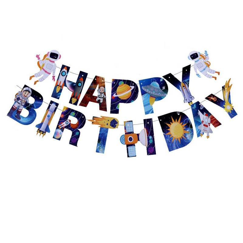 Feliz cumpleaños tira de la bandera para niños decoraciones de cumpleaños bandera de cola de pescado inglesa estampada bandera de dibujos animados