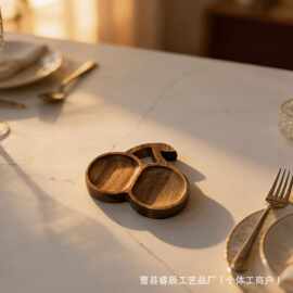 现货木质干果盘樱桃造型水果零食糖果盘小菜蘸料盘下午茶点甜品盘