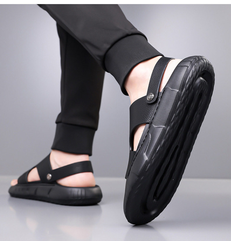 Dép sandal nam da bò lớp đầu mũi hở đế dày, dép đi biển da mềm đế êm — GA05 màu nâu, GA05 màu đen chi tiết 18