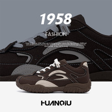 环球棕色德训鞋子男ZHQ5789秋季款复古男鞋百搭内增高户外休闲鞋