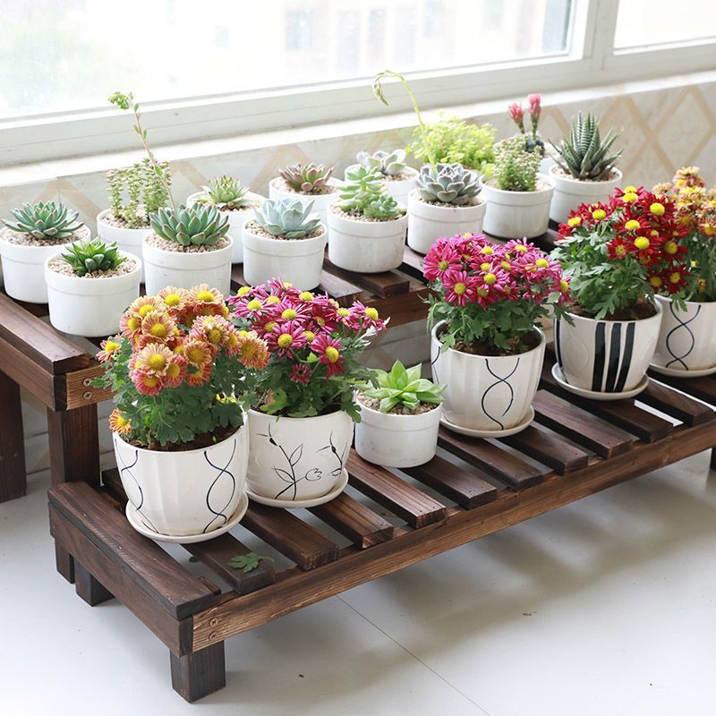 無垢材はしごフラワースタンドバルコニーフラワースタンド多肉植物フラワースタンド屋内植木鉢スタンド家庭用屋外収納Rui Zhiyin|undefined