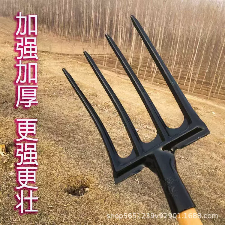 新款加强翻地钢叉农用四齿挖红薯葱蒜萝卜锰钢一体淬火结实耐用