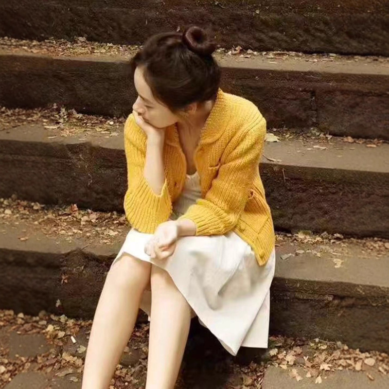 复古甜美气质翻领长袖针织开衫女俏皮减龄日常百搭时尚显瘦短上衣|undefined