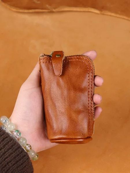 Top Layer Cowhide Car Key Bag Top Layer Vegetable Tanned Cowhide Vintage Coin Purse Leather Handmade Leather Waist Hanging Bag