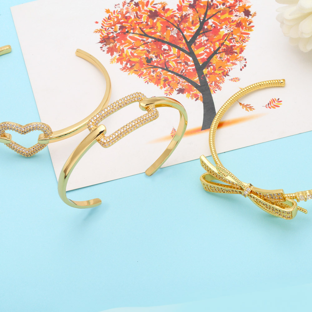 Fashion Heart Shape Bow Knot Copper Bangle Inlay Zircon Copper Bracelets
