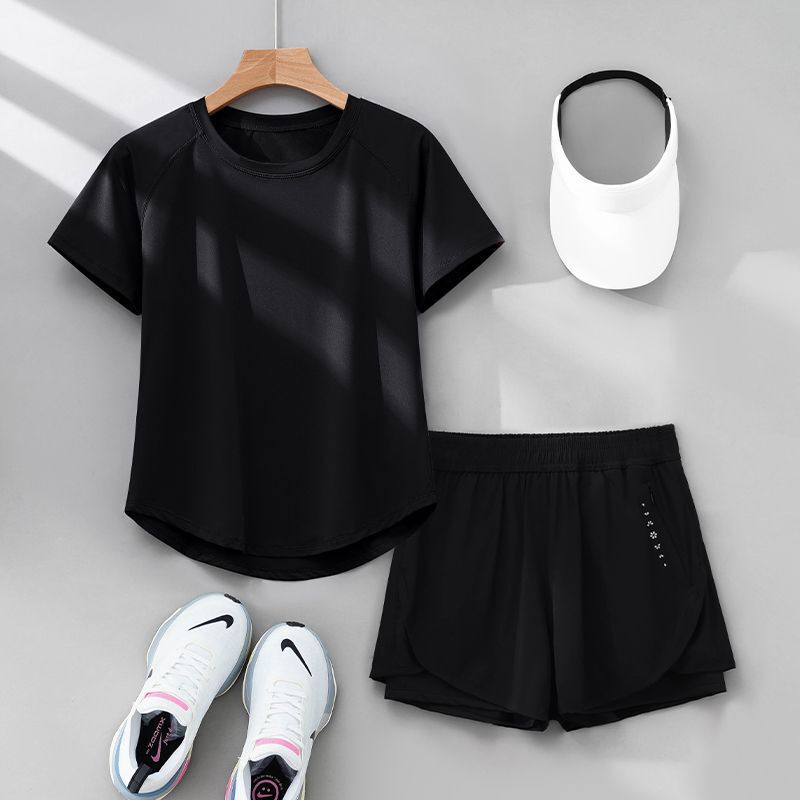 专业跑步女运动套装2025夏季新款宽松瑜伽服速干衣短袖吸汗健身服|undefined