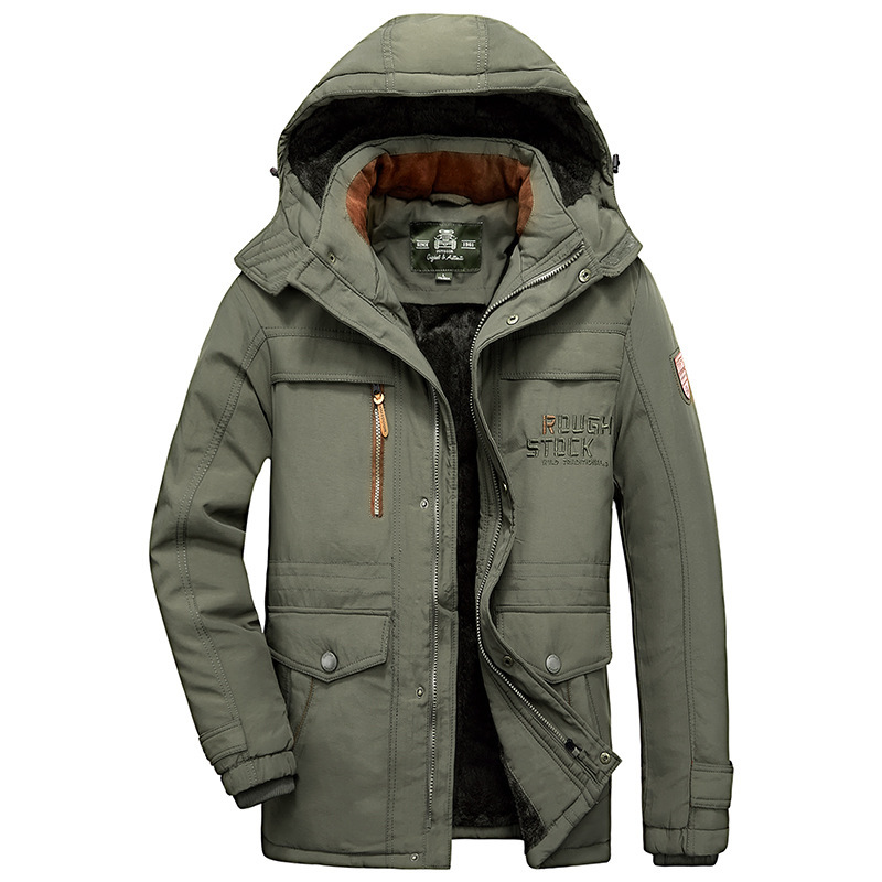 fleece-lined Thickened Cotton-padded Coat Men's Winter Loose Casual Coat Multi-pocket Cotton-padded Coat for Middle-aged and Elderly Cold-resistant Mid-length Cotton-padded Coat