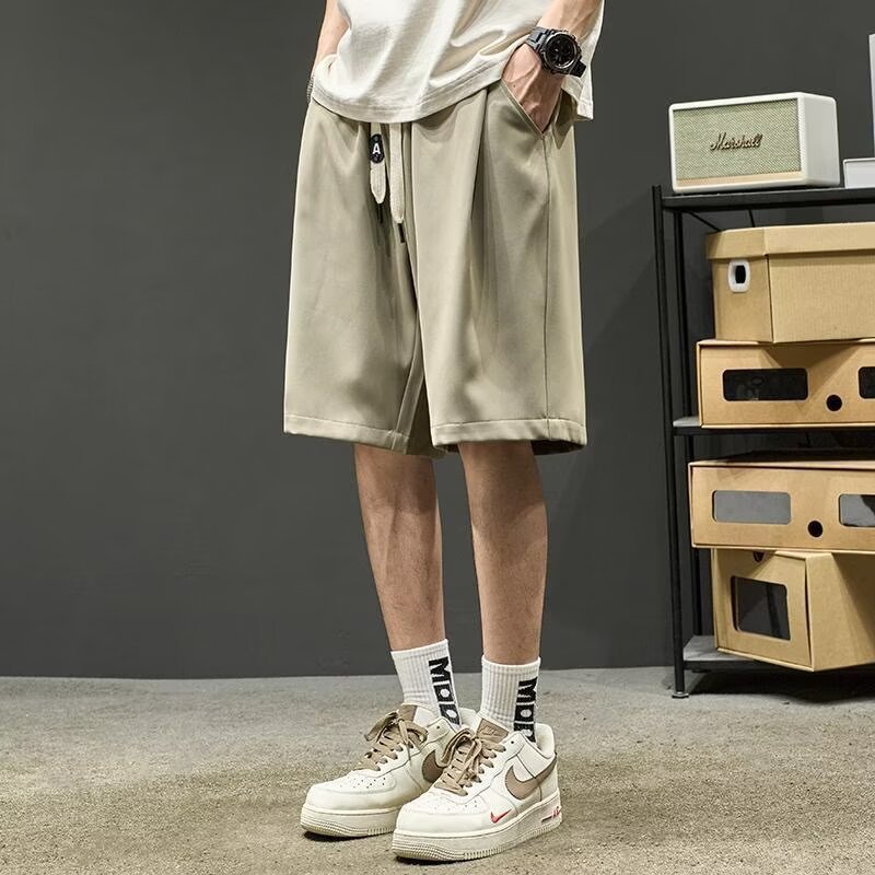Men's solid silk thin shorts, quick dry trousers for leisure, oversize