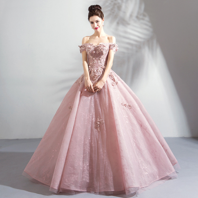 Vestido de noche de gasa rosa flor novia 2025 nuevo vestido de brindis de boda actuación en el escenario vestido de novia de prueba de arte