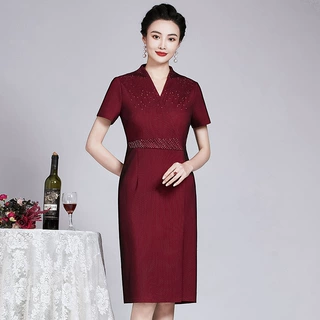 厂家直销2022夏季新款中老年气质高贵连衣裙婚宴喜妈妈大码礼服女
