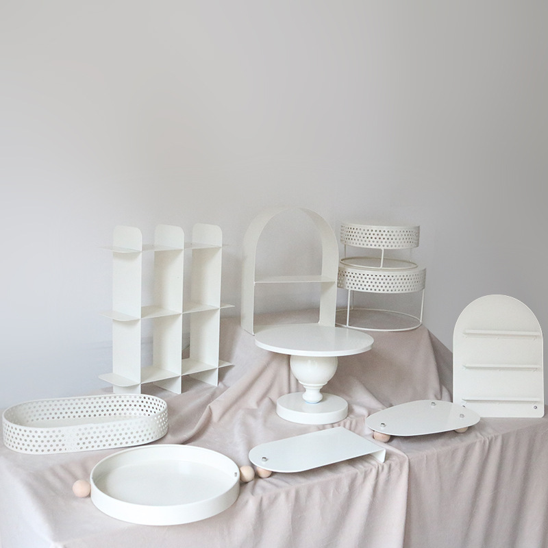 Decoración de postre estilo crema estante de exhibición de bodas estante de decoración de pastel de cumpleaños estante de hierro forjado bandeja de bocadillos