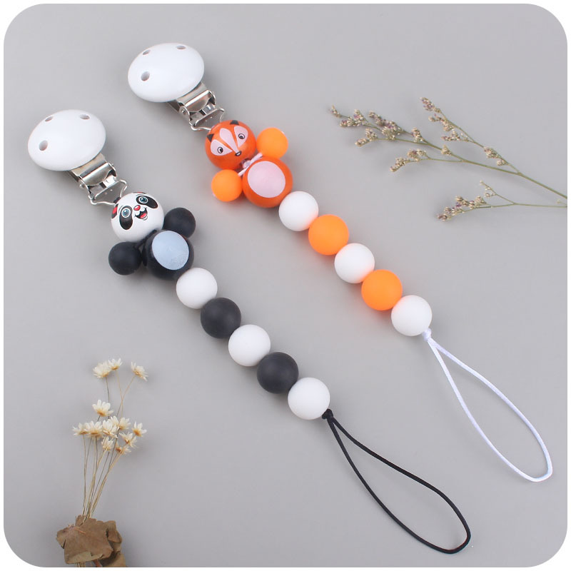 Nuevo bebé suministros de dibujos animados animal chupete cadena calmante bebé cuentas de silicona DIY juguete cadena a prueba de mordeduras