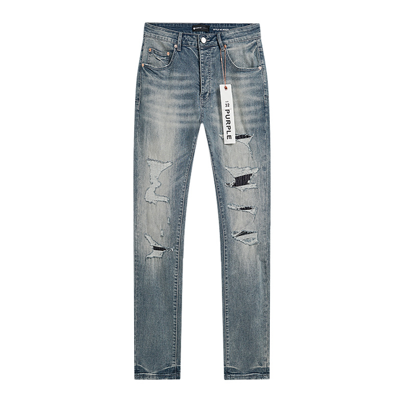 Comercio exterior transfronterizo mayorista purp1e estilo americano marca de alta calle agujero parche de tinta retrógrada lavado jeans pantalones cortos