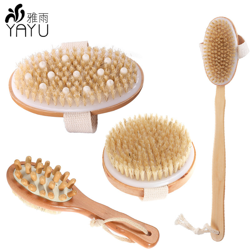 Cross-Border Bristle Bath Brush, Soft-Bristled Exfoliating Mud Rub, Hand-Held Body Dry and Wet Dual-Use Products, Round Hemu Bath Brush