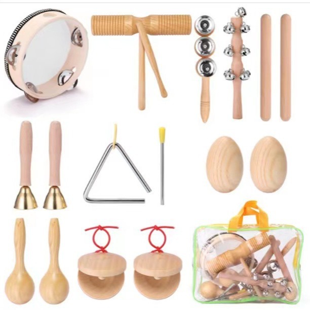Percussion Kindergarten Orff Children's Log suit Teaching Aids Tambourine Triangle Double Ring Tube Wooden Teaching Aids