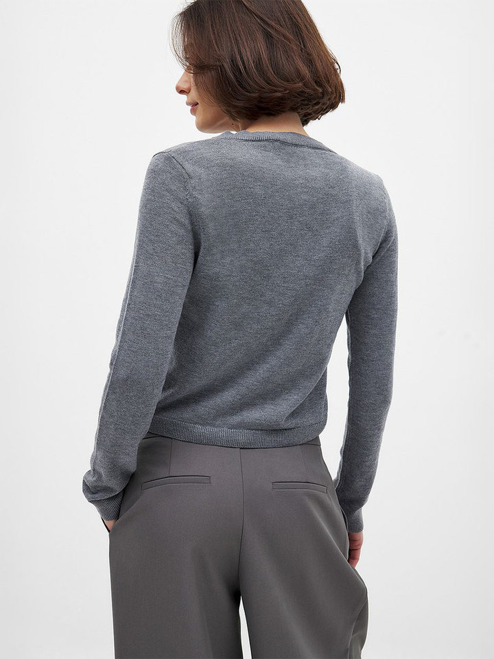 Áo cardigan dệt kim nữ cổ tròn tay dài mỏng nhẹ mặc trong — kaki, màu xanh hải quân chi tiết 15